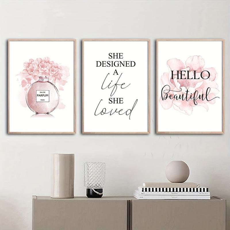 Pink Flower Perfume Motivational Quotes Canvas Print Makeup Room Decoration