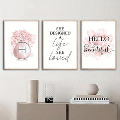 Pink Flower Perfume Motivational Quotes Canvas Print Makeup Room Decoration