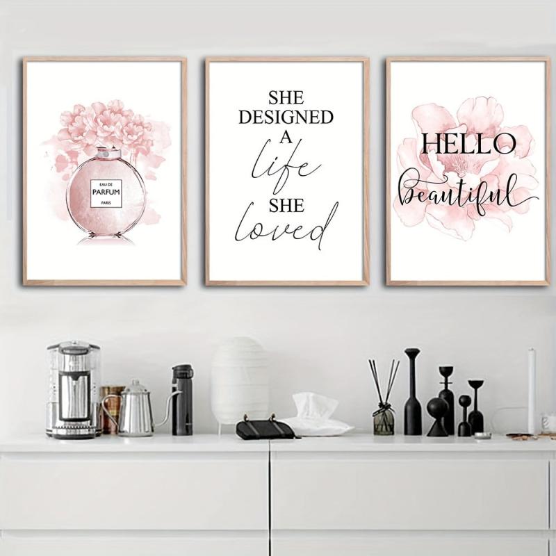 Pink Flower Perfume Motivational Quotes Canvas Print Makeup Room Decoration