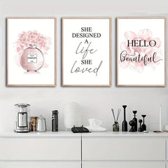 Pink Flower Perfume Motivational Quotes Canvas Print Makeup Room Decoration