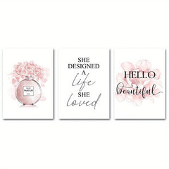 Pink Flower Perfume Motivational Quotes Canvas Print Makeup Room Decoration