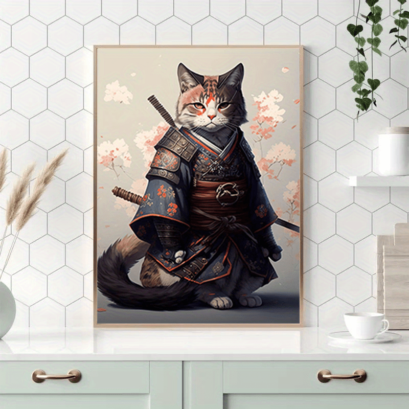 Samurai Cat Painting On Canvas Wall Art For Home Wall Decor