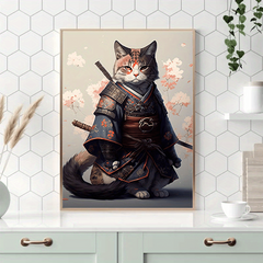 Samurai Cat Painting On Canvas Wall Art For Home Wall Decor