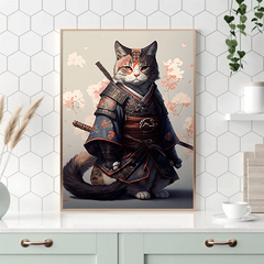Samurai Cat Painting On Canvas Wall Art For Home Wall Decor