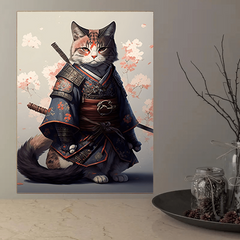 Samurai Cat Painting On Canvas Wall Art For Home Wall Decor