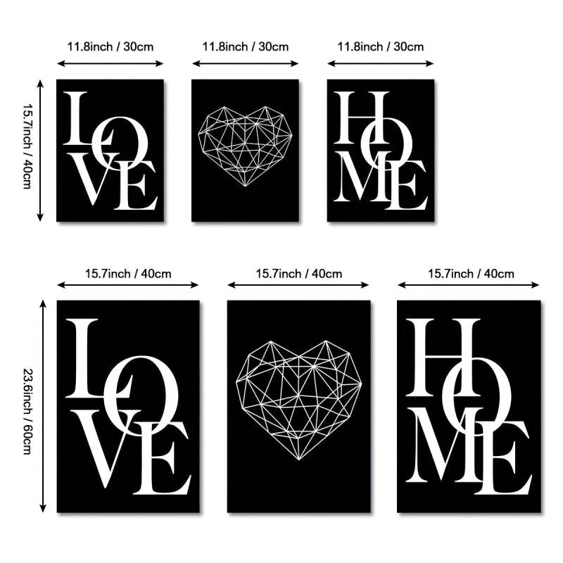 3pcs Nordic Home Love Posters Canvas Wall Art Living Room Decor No Frame