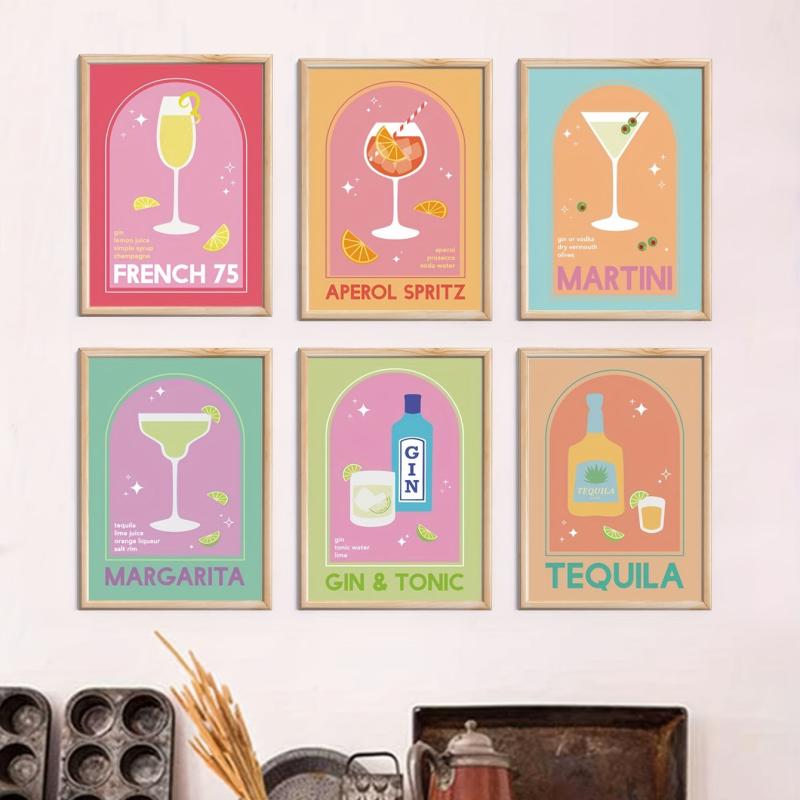 Canvas Poster Modern Art Cocktail Decoration Painting Retro Bar Wall Decoration