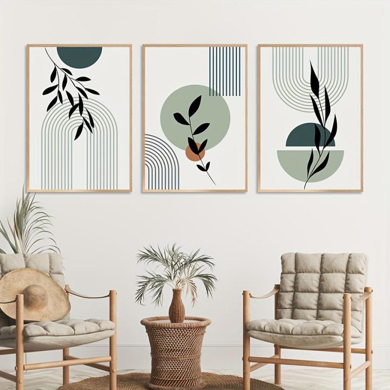 Boho Green Canvas Paintings Set