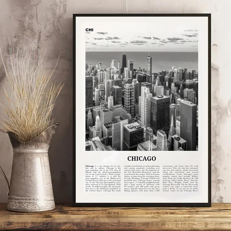 Canvas Poster Vintage Art Chicago City Print Chicago Wall Art Poster