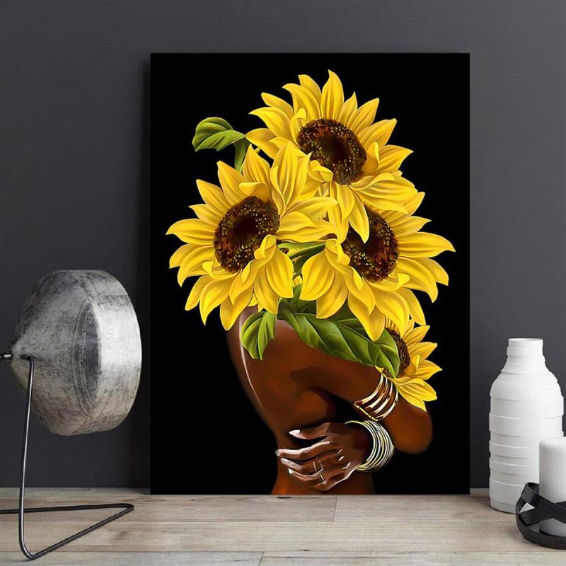 Canvas Poster Retro Art African American Wall Art Sun Flower Female Head Vintage