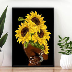 Canvas Poster Retro Art African American Wall Art Sun Flower Female Head Vintage