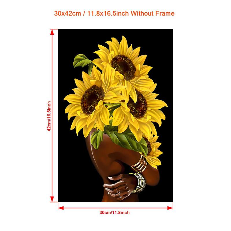 Canvas Poster Retro Art African American Wall Art Sun Flower Female Head Vintage