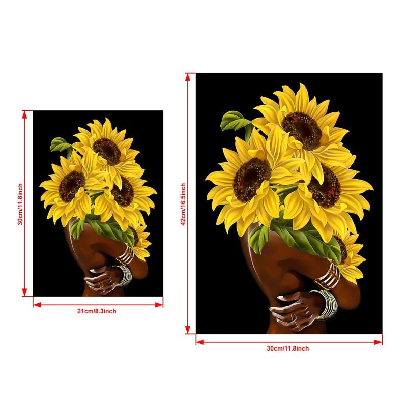 Canvas Poster Retro Art African American Wall Art Sun Flower Female Head Vintage
