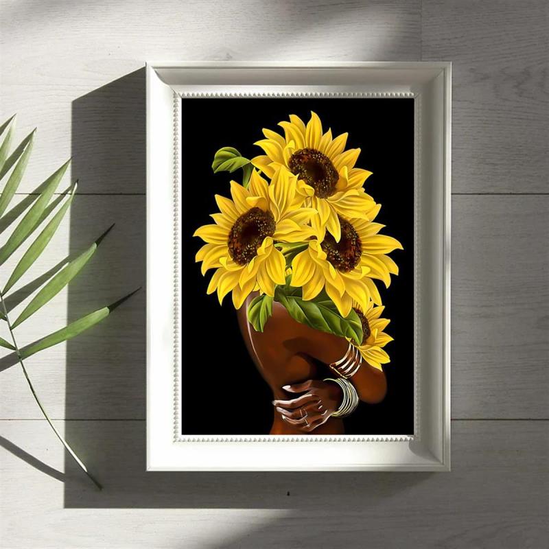 Canvas Poster Retro Art African American Wall Art Sun Flower Female Head Vintage