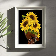 Canvas Poster Retro Art African American Wall Art Sun Flower Female Head Vintage