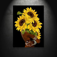 Canvas Poster Retro Art African American Wall Art Sun Flower Female Head Vintage
