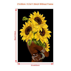 Canvas Poster Retro Art African American Wall Art Sun Flower Female Head Vintage