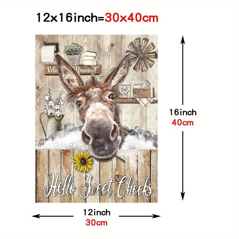 Funny Donkey Bathroom Canvas Wall Art Rustic Print