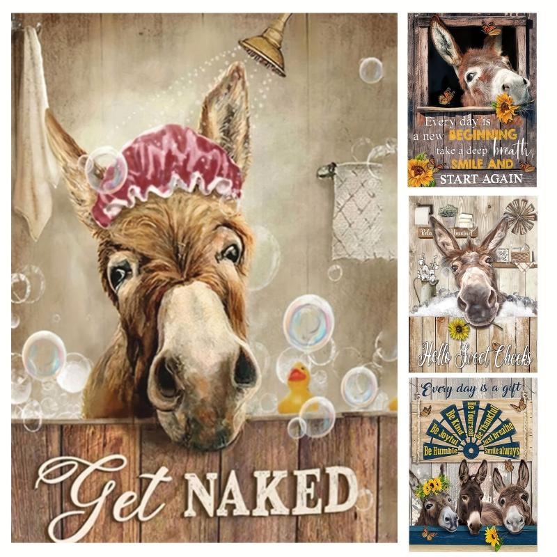 Funny Donkey Bathroom Canvas Wall Art Rustic Print