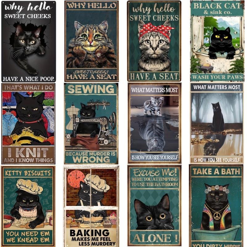 Wash Your Paws Cat Lover Metal Tin Sign Retro Decor