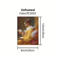 Vintage Girl Reading Book Canvas Wall Art