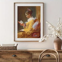 Vintage Girl Reading Book Canvas Wall Art