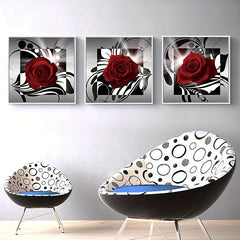 3pcs Red Roses Posters Lover Modern Art 12x12 Bedroom Living Room Wall Paintings