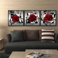 3pcs Red Roses Posters Lover Modern Art 12x12 Bedroom Living Room Wall Paintings