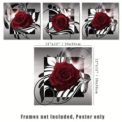 3pcs Red Roses Posters Lover Modern Art 12x12 Bedroom Living Room Wall Paintings