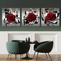 3pcs Red Roses Posters Lover Modern Art 12x12 Bedroom Living Room Wall Paintings