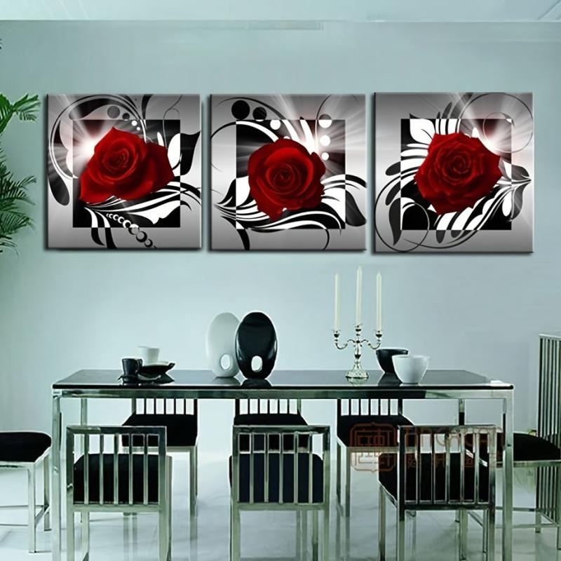 3pcs Red Roses Posters Lover Modern Art 12x12 Bedroom Living Room Wall Paintings
