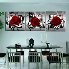 3pcs Red Roses Posters Lover Modern Art 12x12 Bedroom Living Room Wall Paintings
