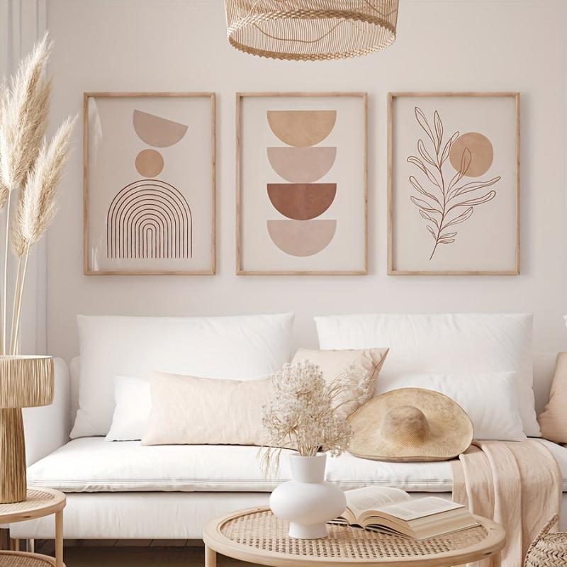 3pcs Bohemian Abstract Canvas Paintings Mid Century Wall Art