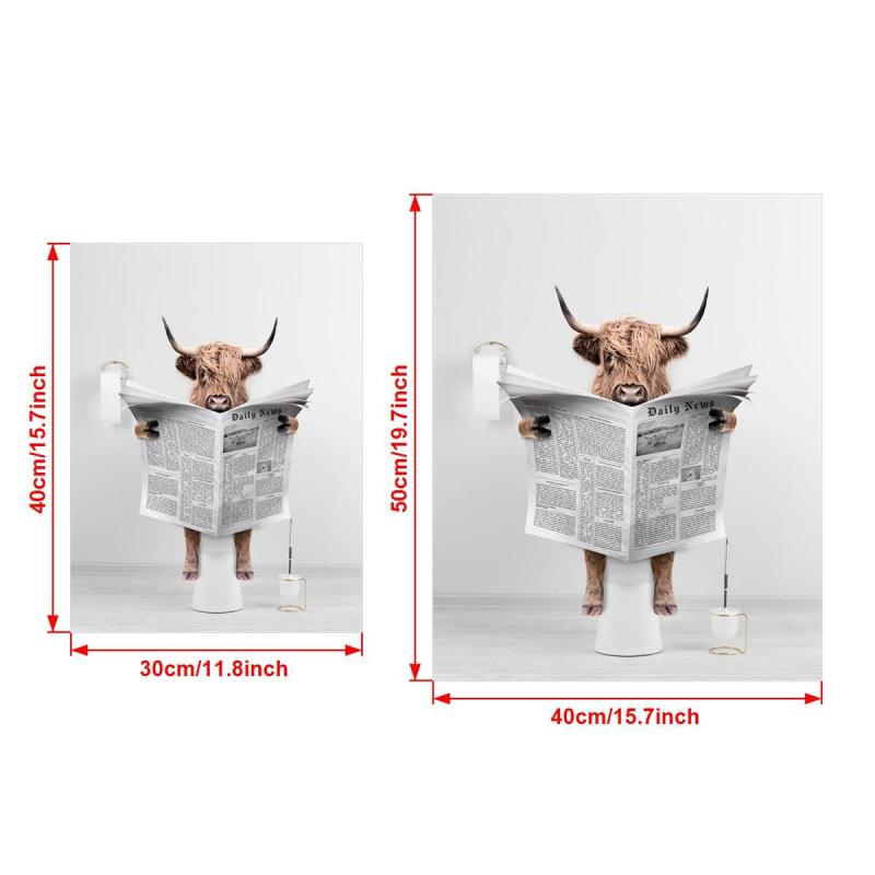 Scottish Highland Cow In Toilet Reading Newspaper Bathroom Art