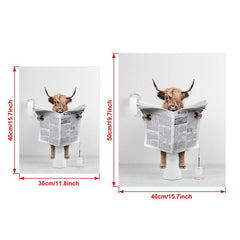 Scottish Highland Cow In Toilet Reading Newspaper Bathroom Art