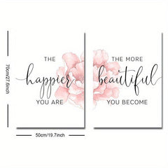 2pcs Floral Art Poster with Happier Quote Canvas Print