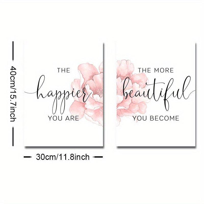 2pcs Floral Art Poster with Happier Quote Canvas Print