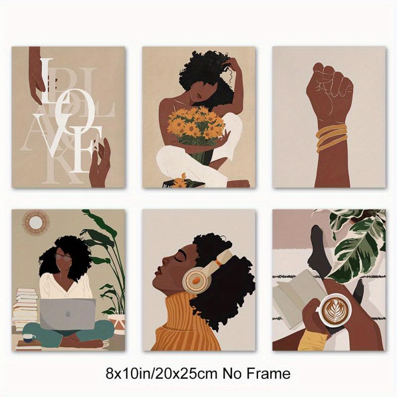 Set Of 6 African Women Wall Art Girl Art Prints African American Wall Art