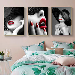 3pcs Red Lips Woman Mural Print Canvas Art Beauty Wall Picture