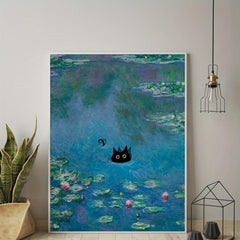 Vintage Monet Poster Print Wall Art Floral Abstract Funny Cat Canvas Painting
