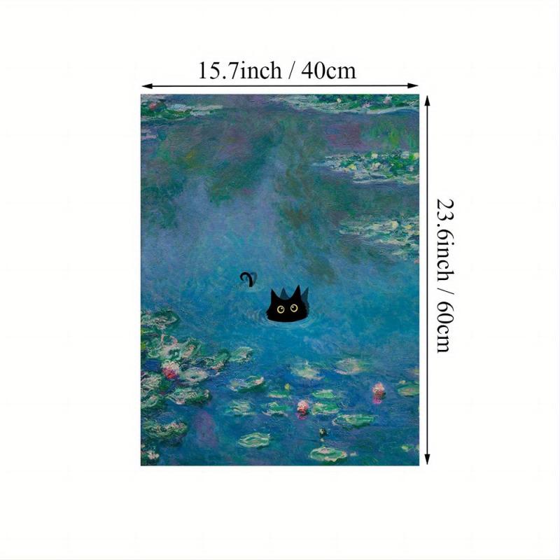 Vintage Monet Poster Print Wall Art Floral Abstract Funny Cat Canvas Painting