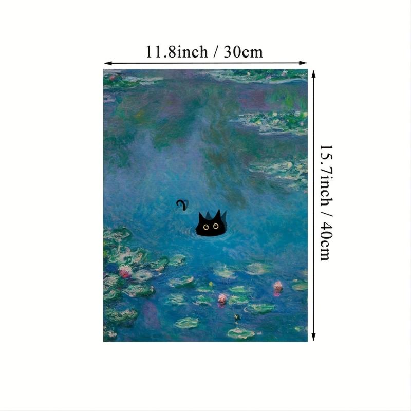 Vintage Monet Poster Print Wall Art Floral Abstract Funny Cat Canvas Painting