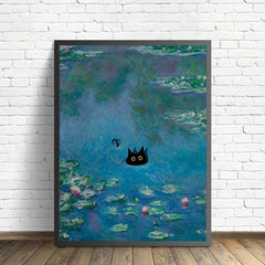 Vintage Monet Poster Print Wall Art Floral Abstract Funny Cat Canvas Painting