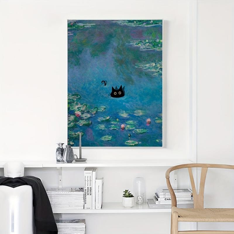 Vintage Monet Poster Print Wall Art Floral Abstract Funny Cat Canvas Painting