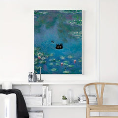 Vintage Monet Poster Print Wall Art Floral Abstract Funny Cat Canvas Painting