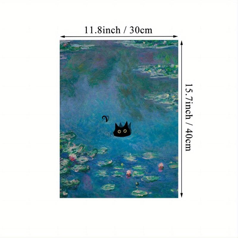 Vintage Monet Poster Print Wall Art Floral Abstract Funny Cat Canvas Painting