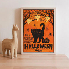 Halloween Cat Witch Poster Unframed Canvas Art Home Decor