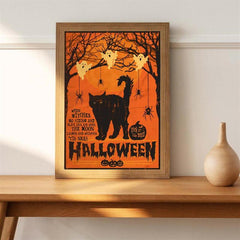 Halloween Cat Witch Poster Unframed Canvas Art Home Decor