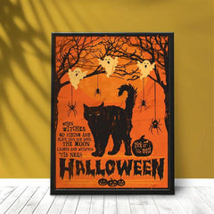 Halloween Cat Witch Poster Unframed Canvas Art Home Decor