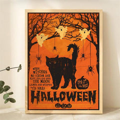 Halloween Cat Witch Poster Unframed Canvas Art Home Decor